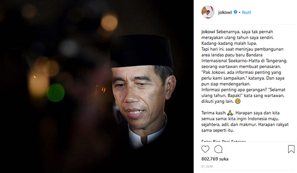 akun instagram Presiden Jokowi